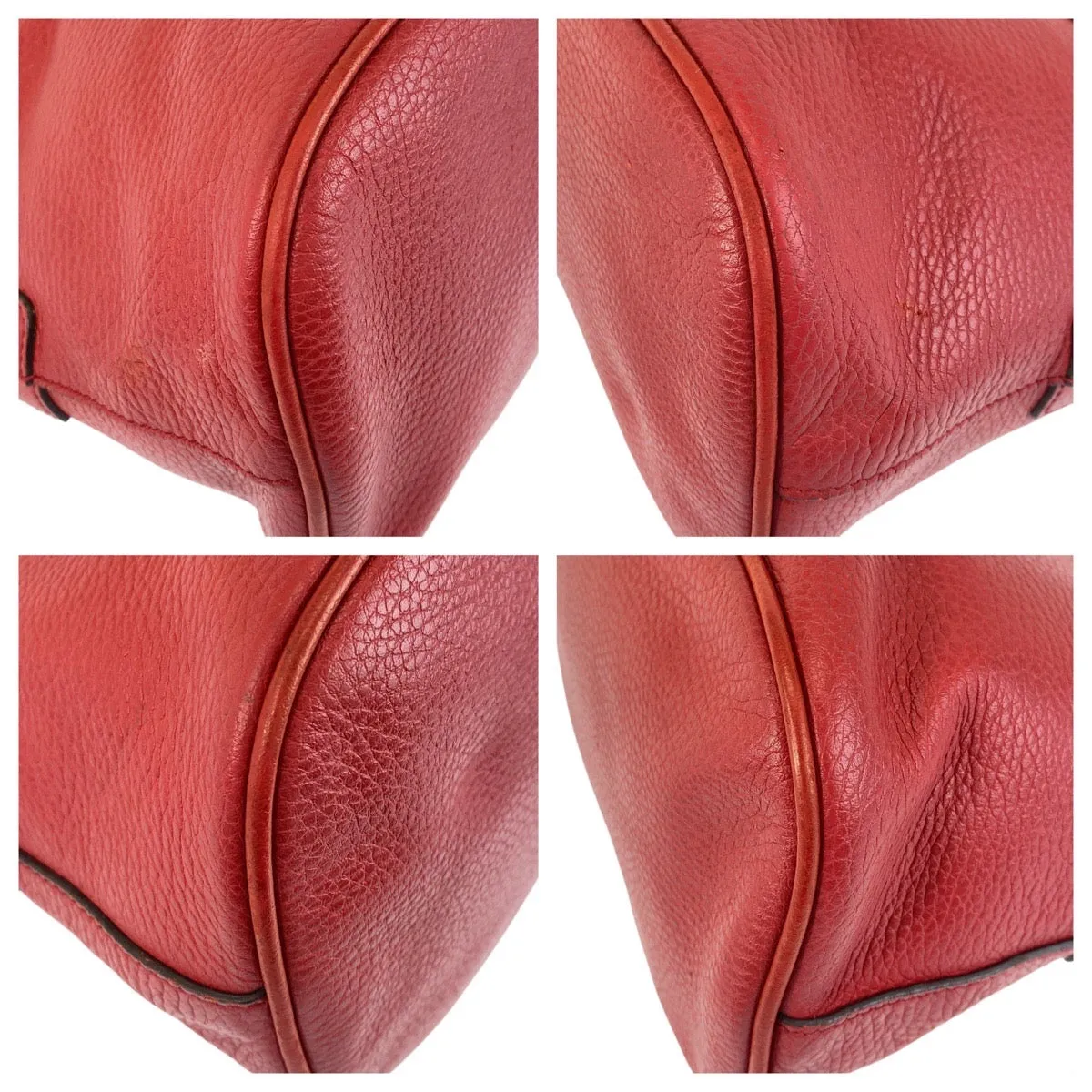 GUCCI Handbag 449662 leather Red Gold Metal Handbag Shoulder Bag 2way Interlocking Women Used