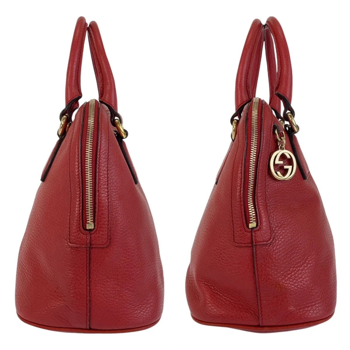 GUCCI Handbag 449662 leather Red Gold Metal Handbag Shoulder Bag 2way Interlocking Women Used