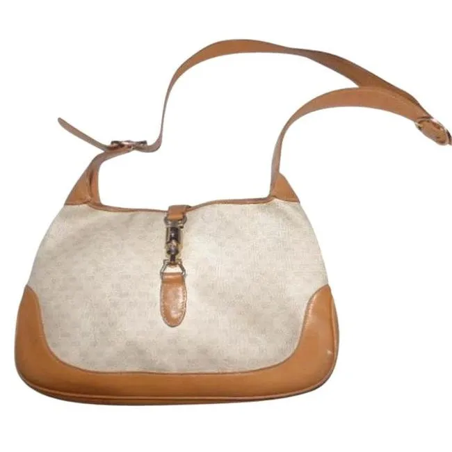 Gucci Jackie Hobo Vintage Purse Beige Leather And Gg Leather Shoulder Bag
