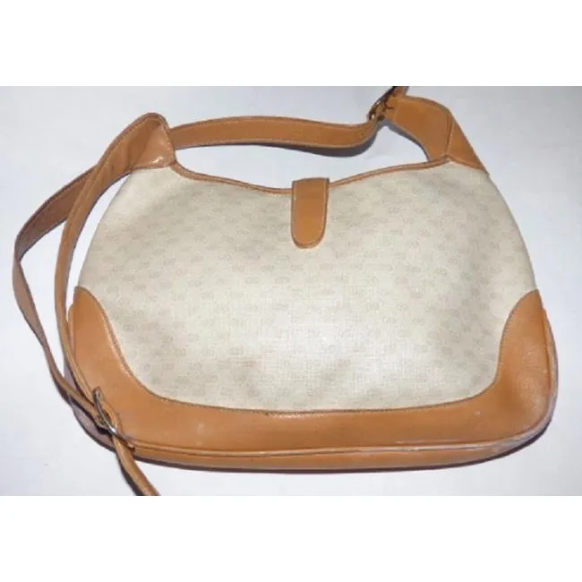 Gucci Jackie Hobo Vintage Purse Beige Leather And Gg Leather Shoulder Bag