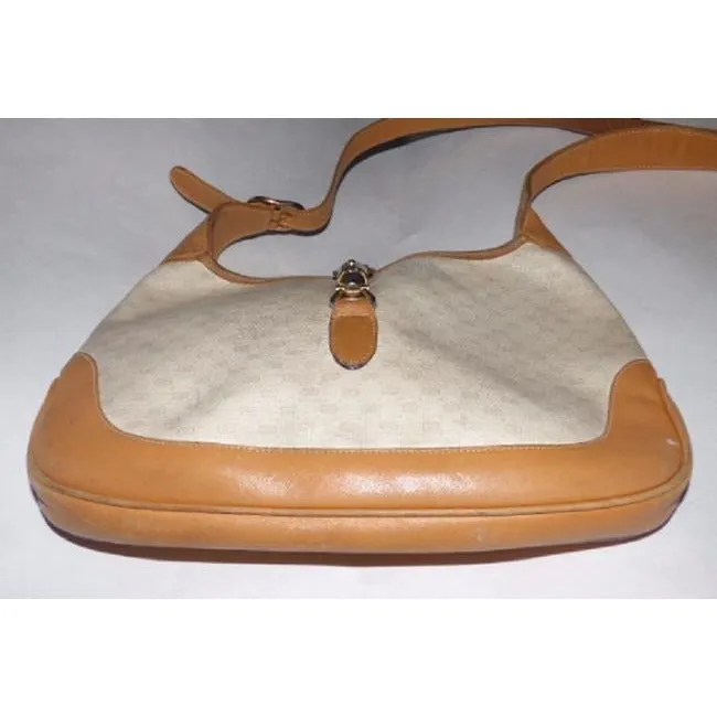 Gucci Jackie Hobo Vintage Purse Beige Leather And Gg Leather Shoulder Bag