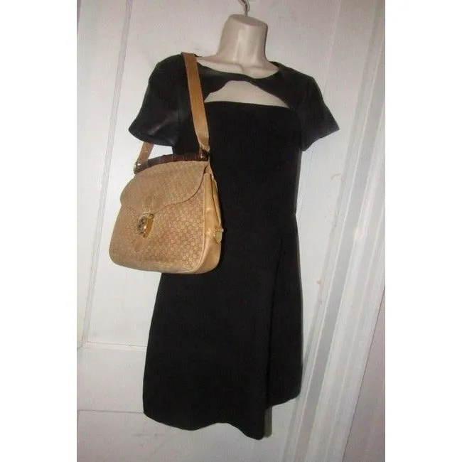 Gucci Jackie Micro Square Guccissima Print Suede Bamboo Top Handle Brown Shoulder Bag