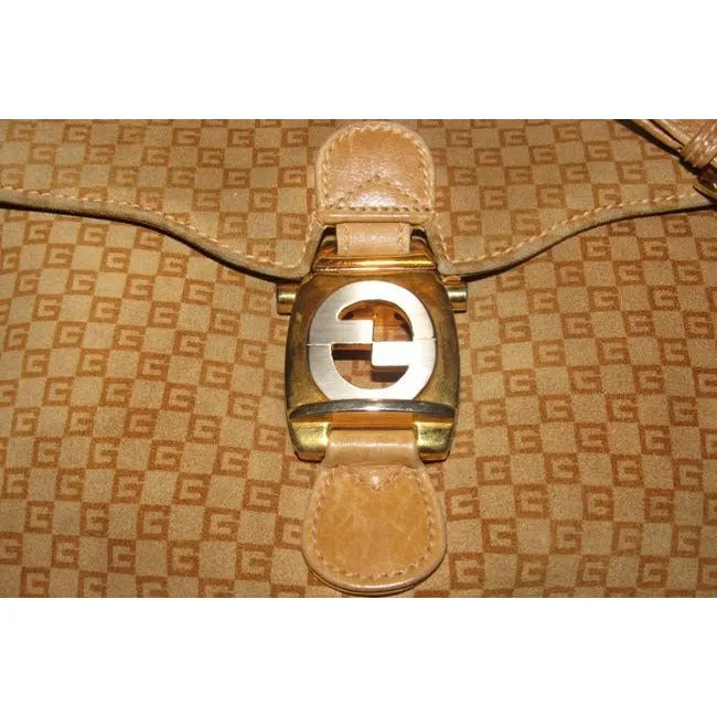 Gucci Jackie Micro Square Guccissima Print Suede Bamboo Top Handle Brown Shoulder Bag