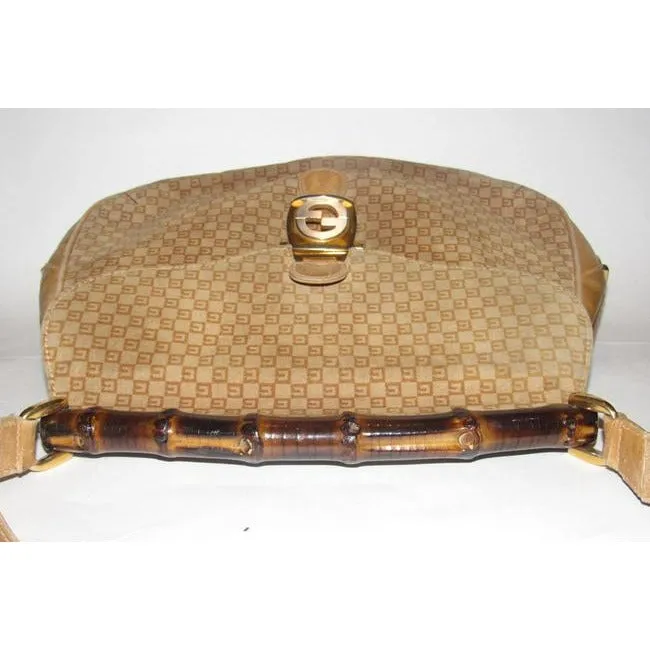 Gucci Jackie Micro Square Guccissima Print Suede Bamboo Top Handle Brown Shoulder Bag