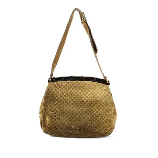Gucci Jackie Micro Square Guccissima Print Suede Bamboo Top Handle Brown Shoulder Bag
