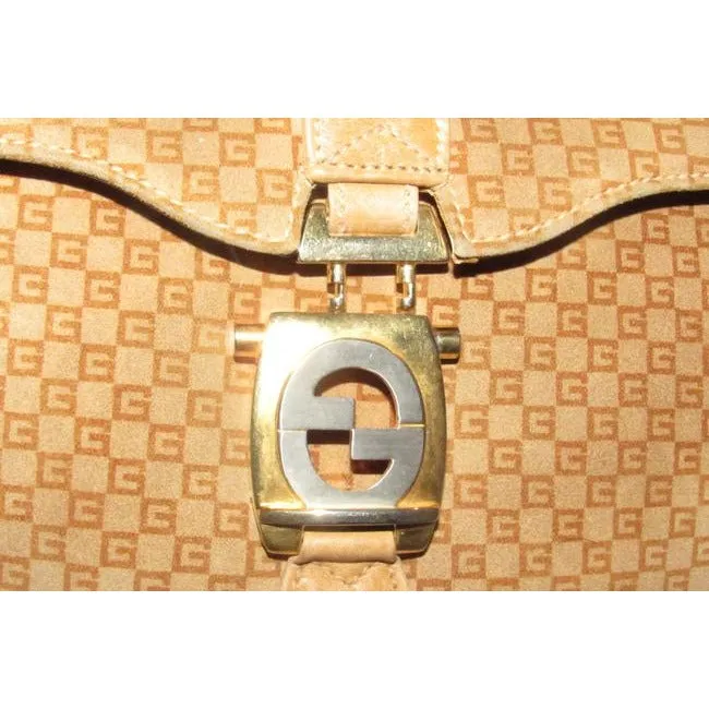 Gucci Jackie Micro Square Guccissima Print Suede Bamboo Top Handle Brown Shoulder Bag