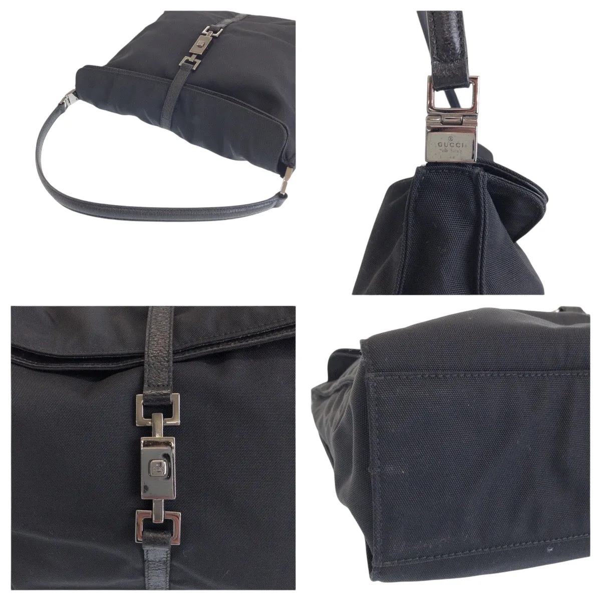 GUCCI Shoulder Bag 001 3355 Nylon Black SilverMetal One Shoulder Bag Jackie Women Used