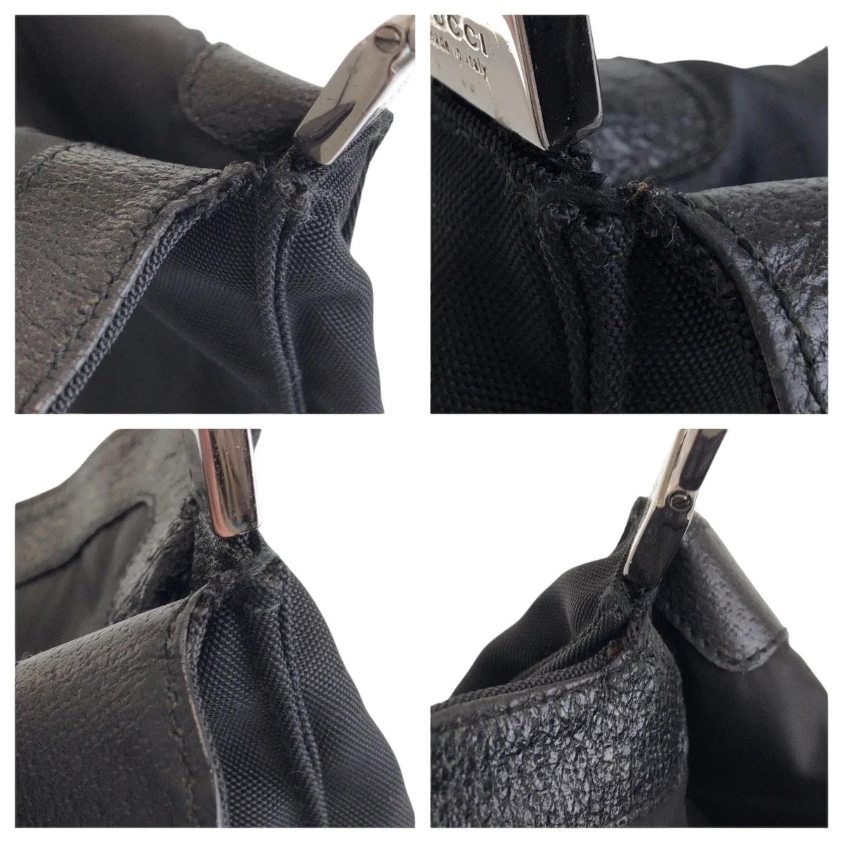 GUCCI Shoulder Bag 001 3355 Nylon Black SilverMetal One Shoulder Bag Jackie Women Used