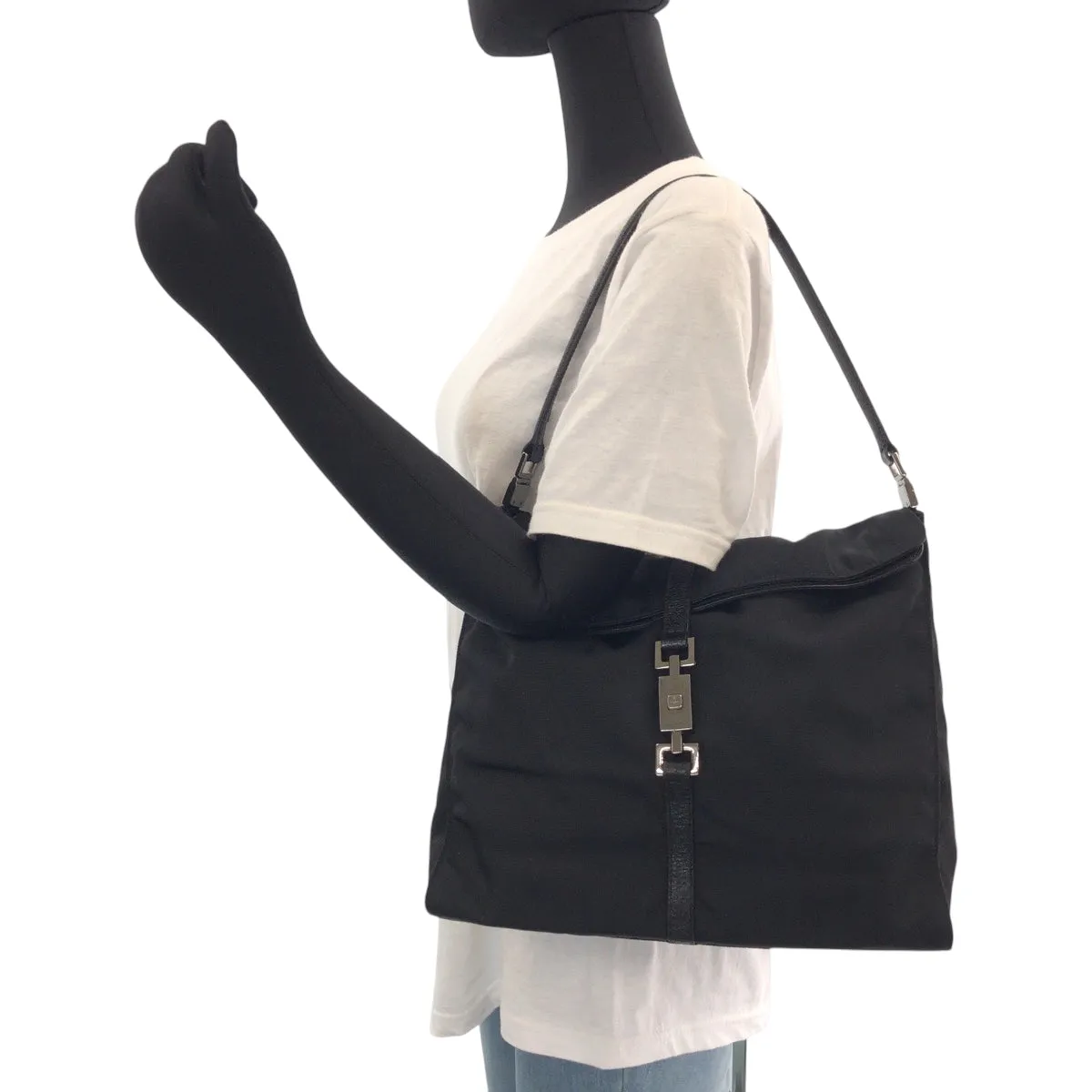 GUCCI Shoulder Bag 001 3355 Nylon Black SilverMetal One Shoulder Bag Jackie Women Used
