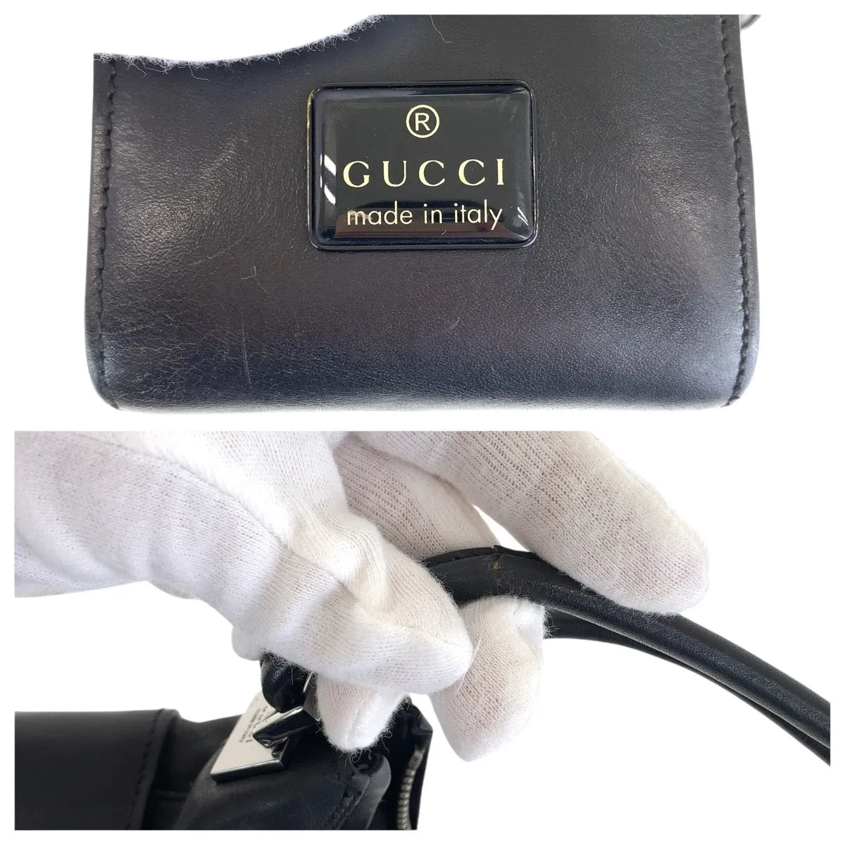 GUCCI Shoulder Bag 001 3766 leather Black SilverMetal Women Used