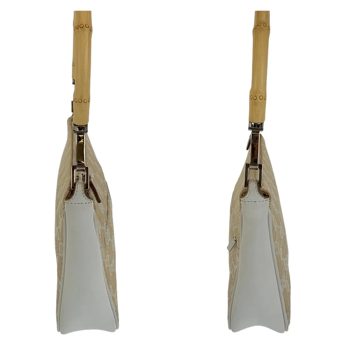 GUCCI Shoulder Bag 001 3870 GG canvas, leather White Beige SilverMetal Shoulder Bag Handbag Accessory Pouch Bamboo Women Used