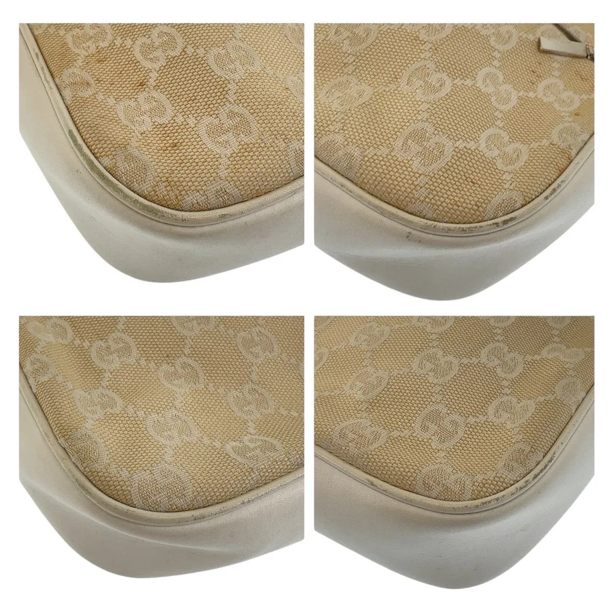 GUCCI Shoulder Bag 001 3870 GG canvas, leather White Beige SilverMetal Shoulder Bag Handbag Accessory Pouch Bamboo Women Used