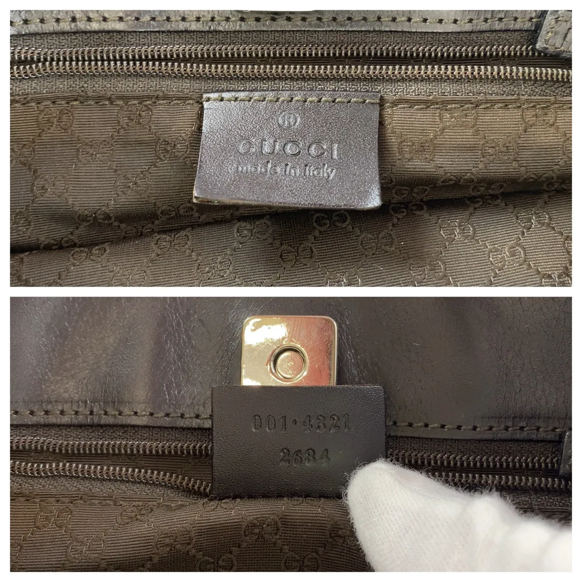 GUCCI Shoulder Bag 001 4321 2684 canvas Beige SilverMetal Sherry line Women Used