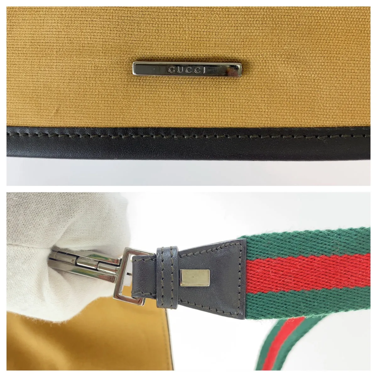 GUCCI Shoulder Bag 001 4321 2684 canvas Beige SilverMetal Sherry line Women Used