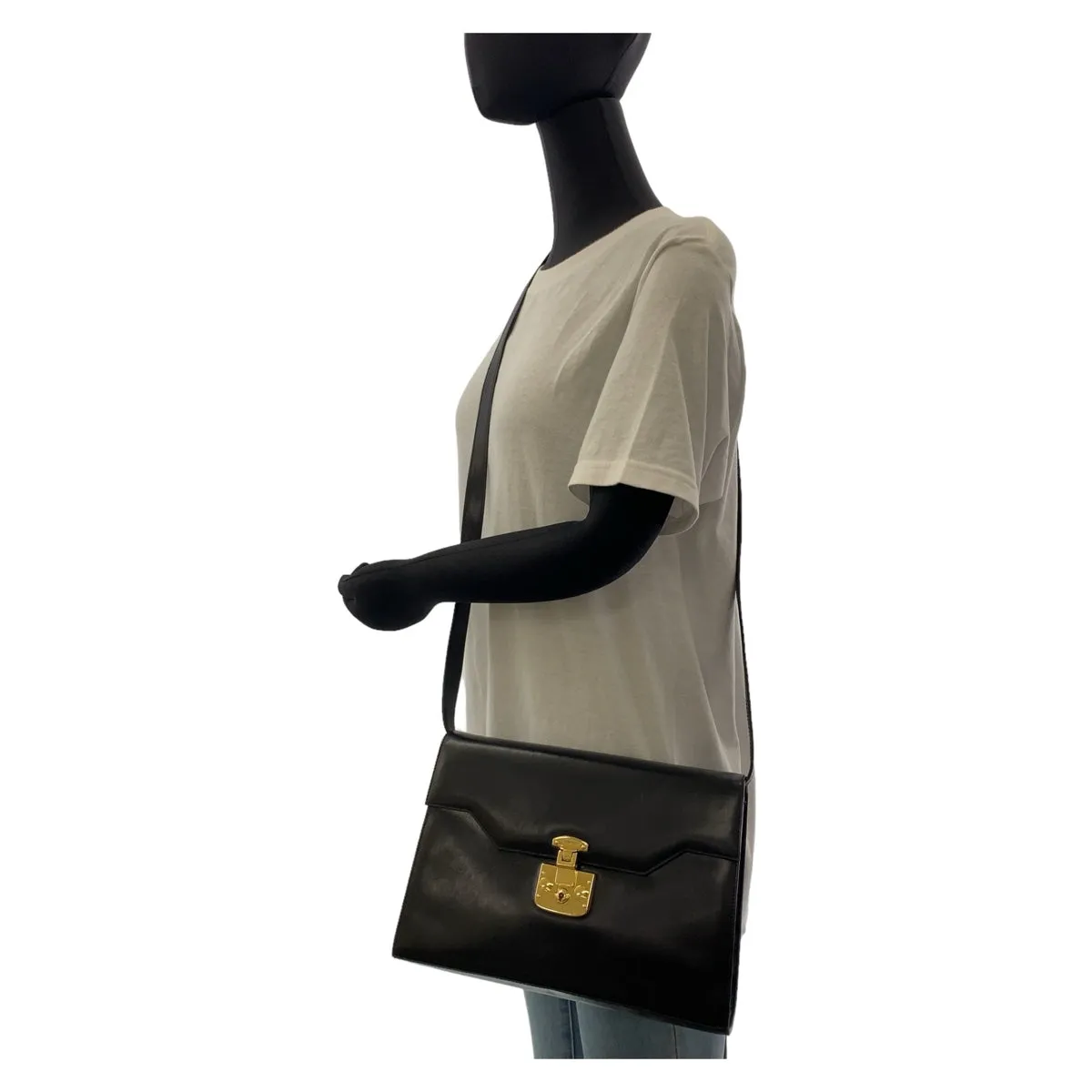 GUCCI Shoulder Bag 004.33.0450 leather Black GoldMetal Crossbody Shoulder Bag Pochette Old Gucci Ready lock Women Used