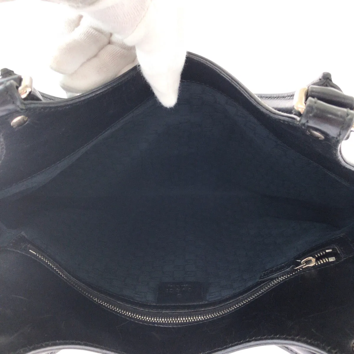 GUCCI Shoulder Bag 114875 leather Black SilverMetal Hobo Shoulder Bag Interlocking Women Used