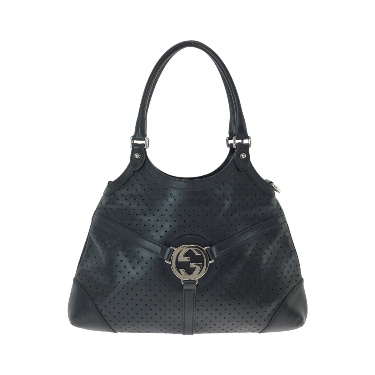 GUCCI Shoulder Bag 114875 leather Black SilverMetal Hobo Shoulder Bag Interlocking Women Used