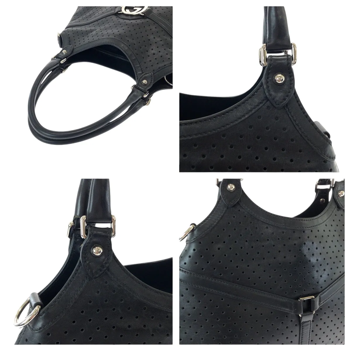 GUCCI Shoulder Bag 114875 leather Black SilverMetal Hobo Shoulder Bag Interlocking Women Used