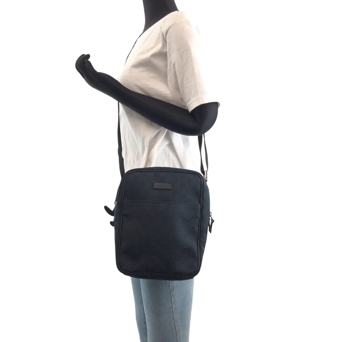 GUCCI Shoulder Bag 122759 GG canvas Black SilverMetal Crossbody Shoulder Bag Unisex Women Used