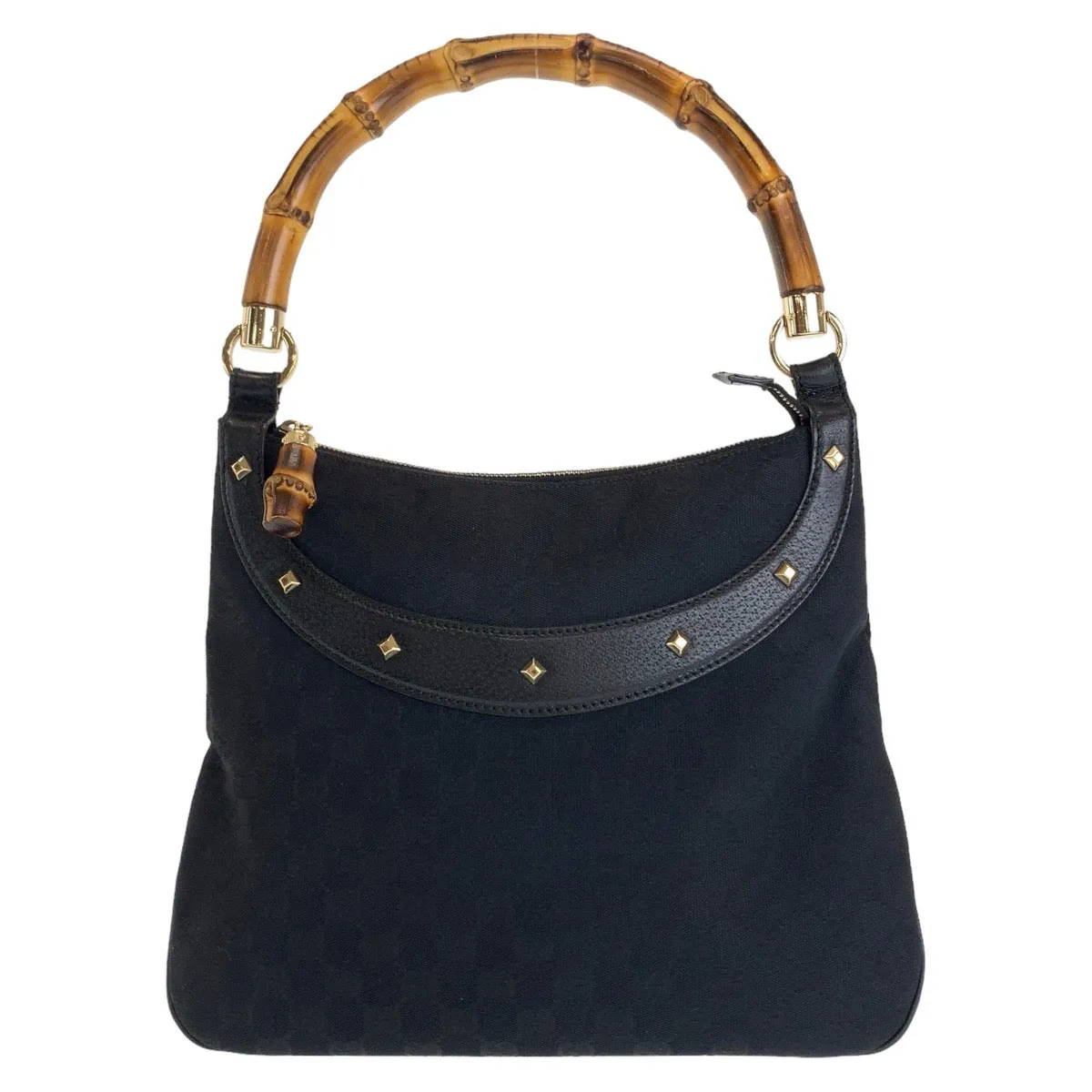 GUCCI Shoulder Bag 137379 GG canvas, leather Black GoldMetal Shoulder Bag handbag Bamboo GG pattern Women Used