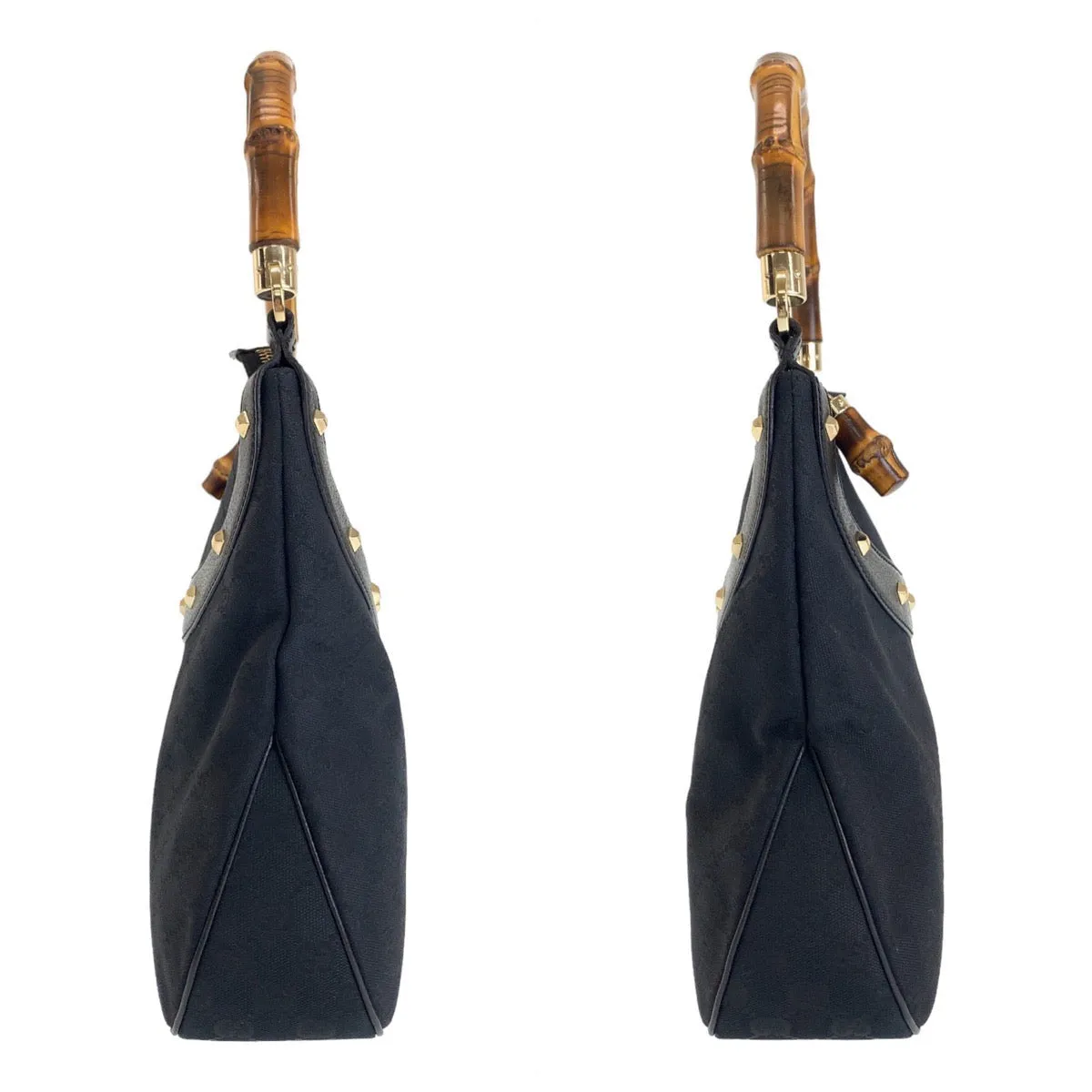 GUCCI Shoulder Bag 137379 GG canvas, leather Black GoldMetal Shoulder Bag handbag Bamboo GG pattern Women Used