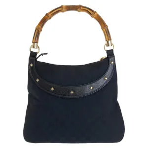 GUCCI Shoulder Bag 137379 GG canvas, leather Black GoldMetal Shoulder Bag handbag Bamboo GG pattern Women Used