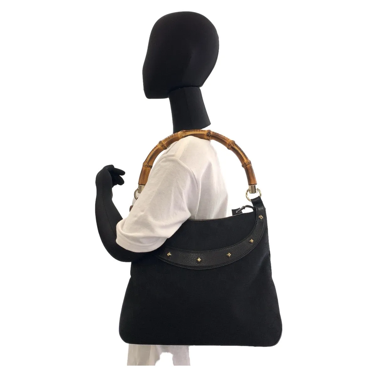GUCCI Shoulder Bag 137379 GG canvas, leather Black GoldMetal Shoulder Bag handbag Bamboo GG pattern Women Used