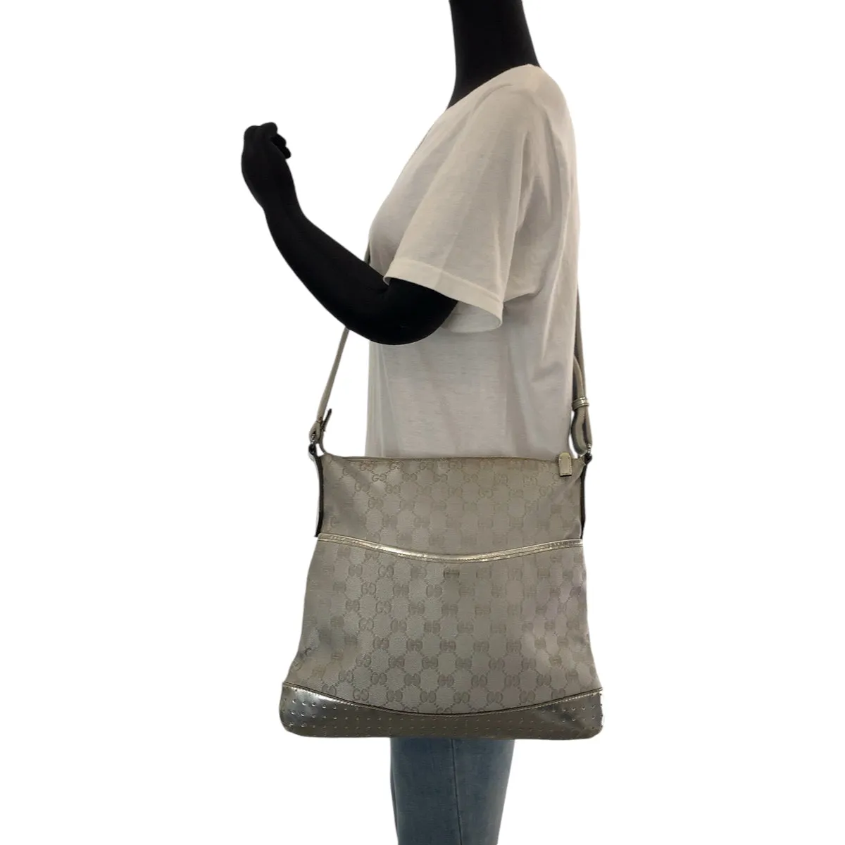 GUCCI Shoulder Bag 145857 GG canvas, enamel Silver SilverMetal Shoulder Bag pochette Women Used