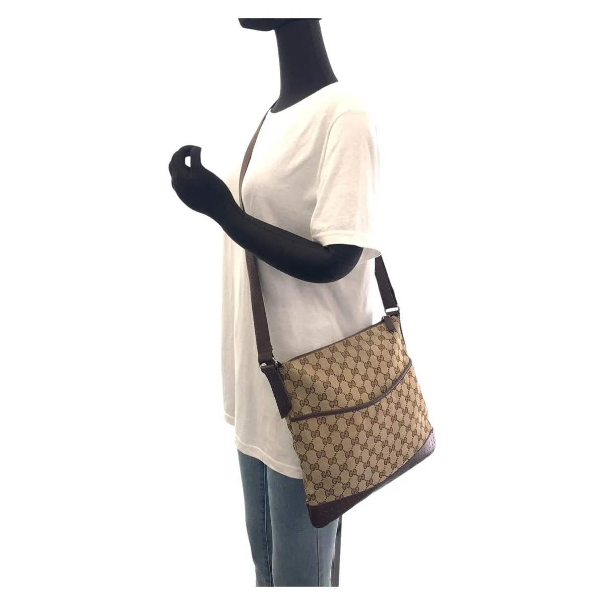 GUCCI Shoulder Bag 145857 GG canvas, leather Brown Beige Gold Metal Shoulder Bag Messenger bag Women Used