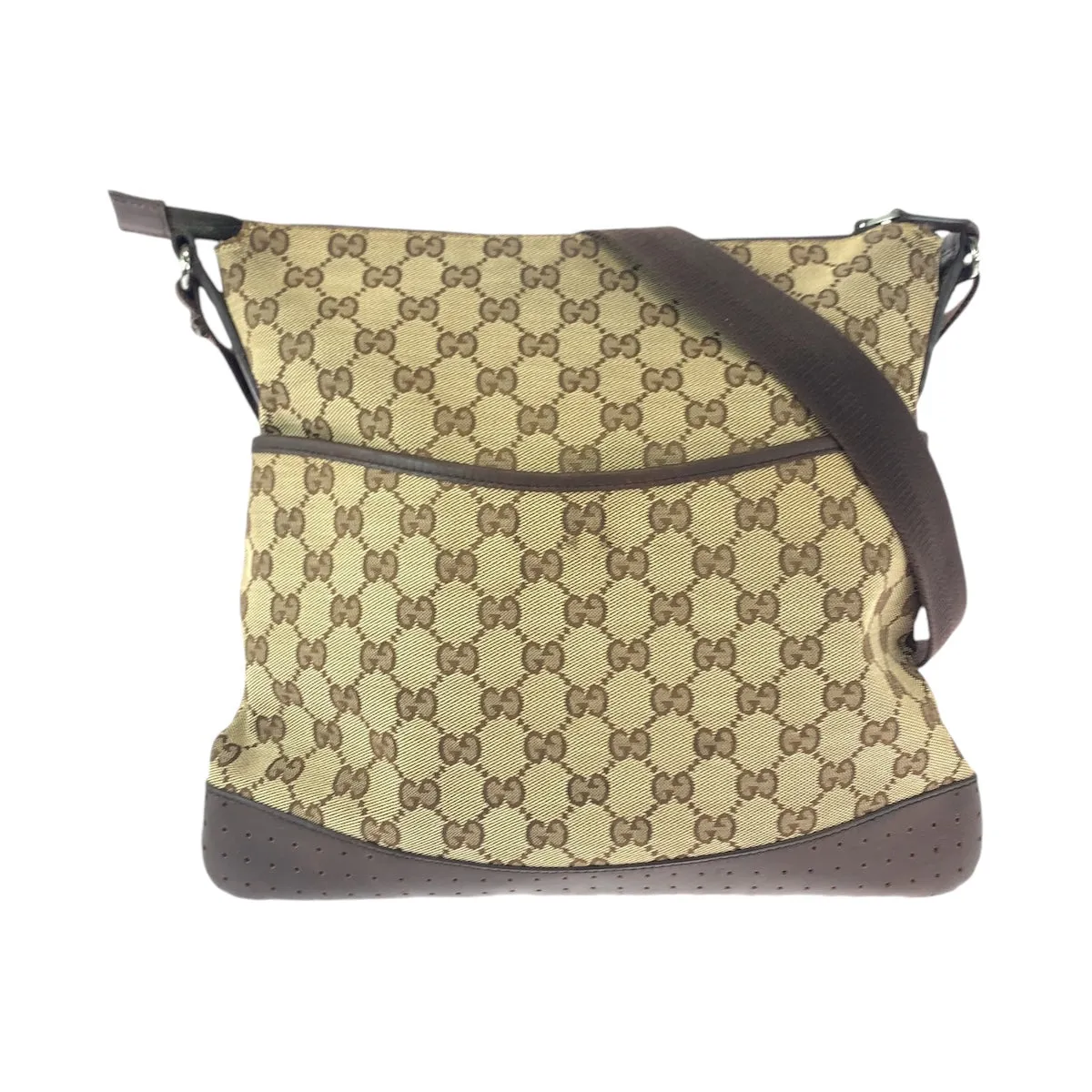GUCCI Shoulder Bag 145857 GG canvas, leather Brown Beige Gold Metal Shoulder Bag Messenger bag Women Used