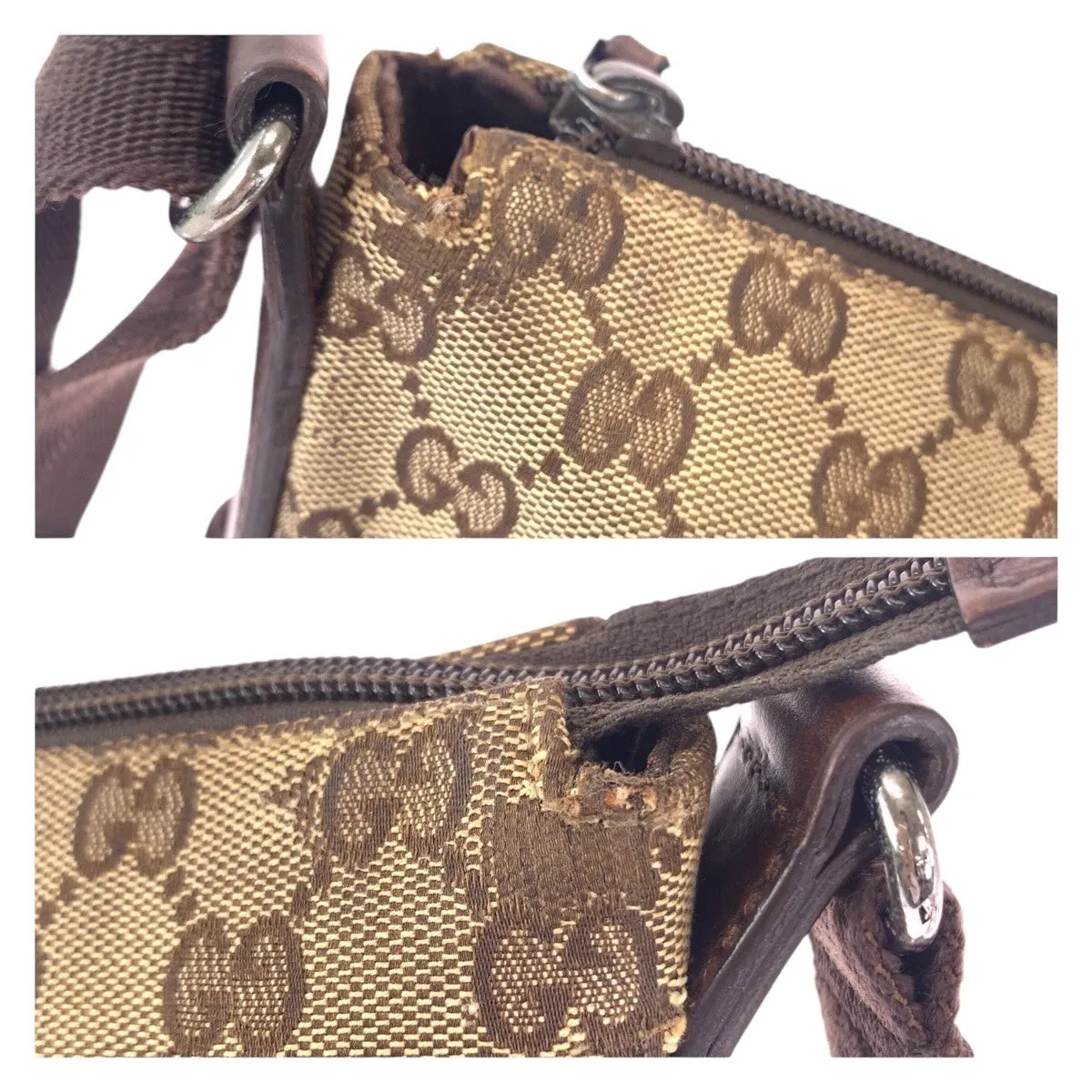 GUCCI Shoulder Bag 145857 GG canvas, leather Brown Beige Gold Metal Shoulder Bag Messenger bag Women Used