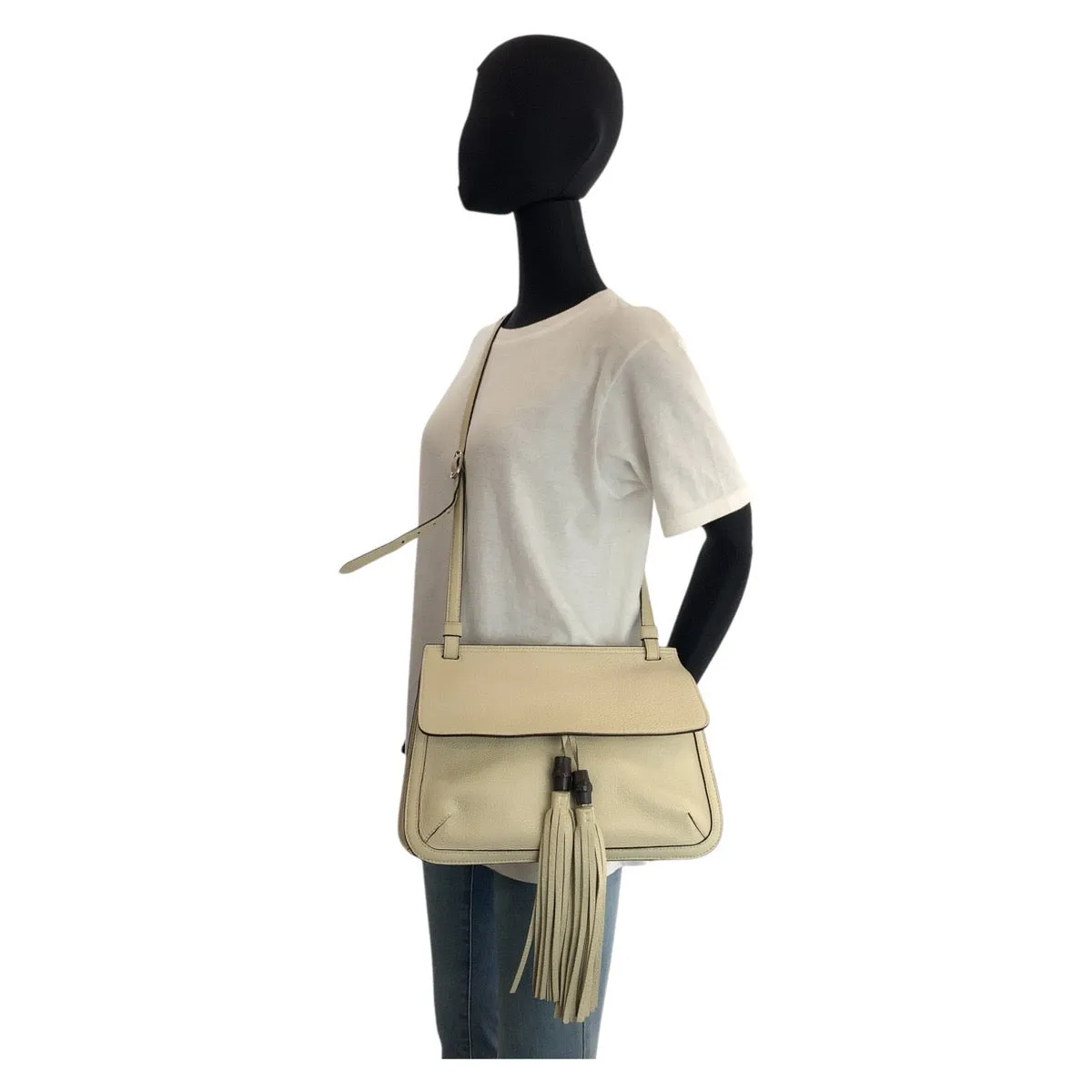 GUCCI Shoulder Bag 370826 leather Ivory Bamboo Daily Flap