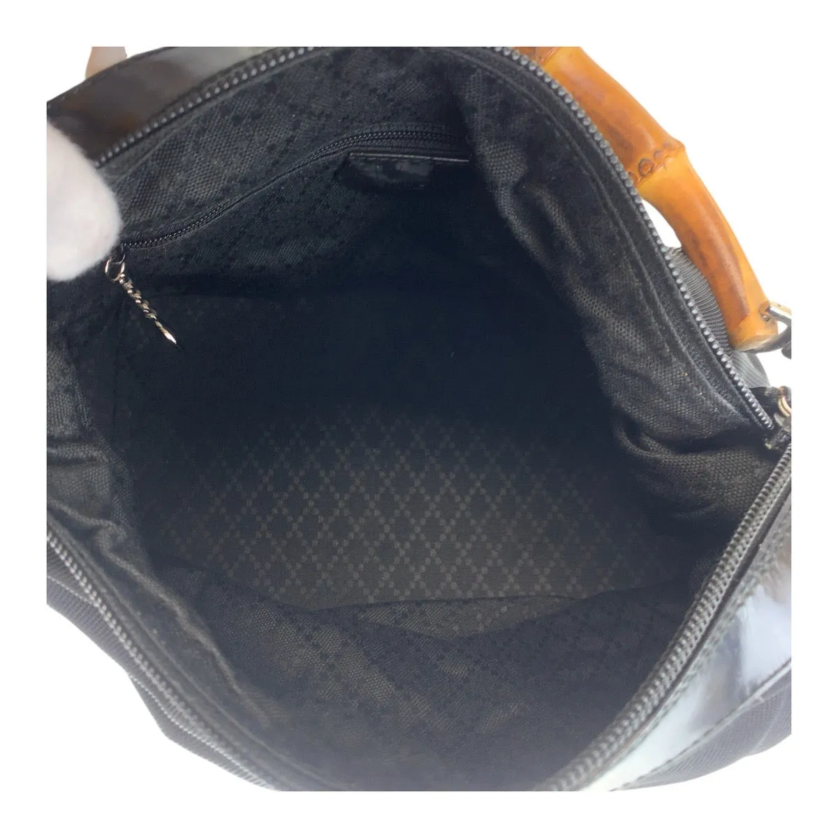 GUCCI Shoulder Bag Canvas, Leather Black Silver Metal Shoulder Bag Hobo Bamboo Women Used