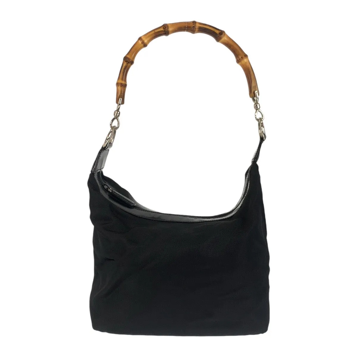 GUCCI Shoulder Bag Canvas, Leather Black Silver Metal Shoulder Bag Hobo Bamboo Women Used