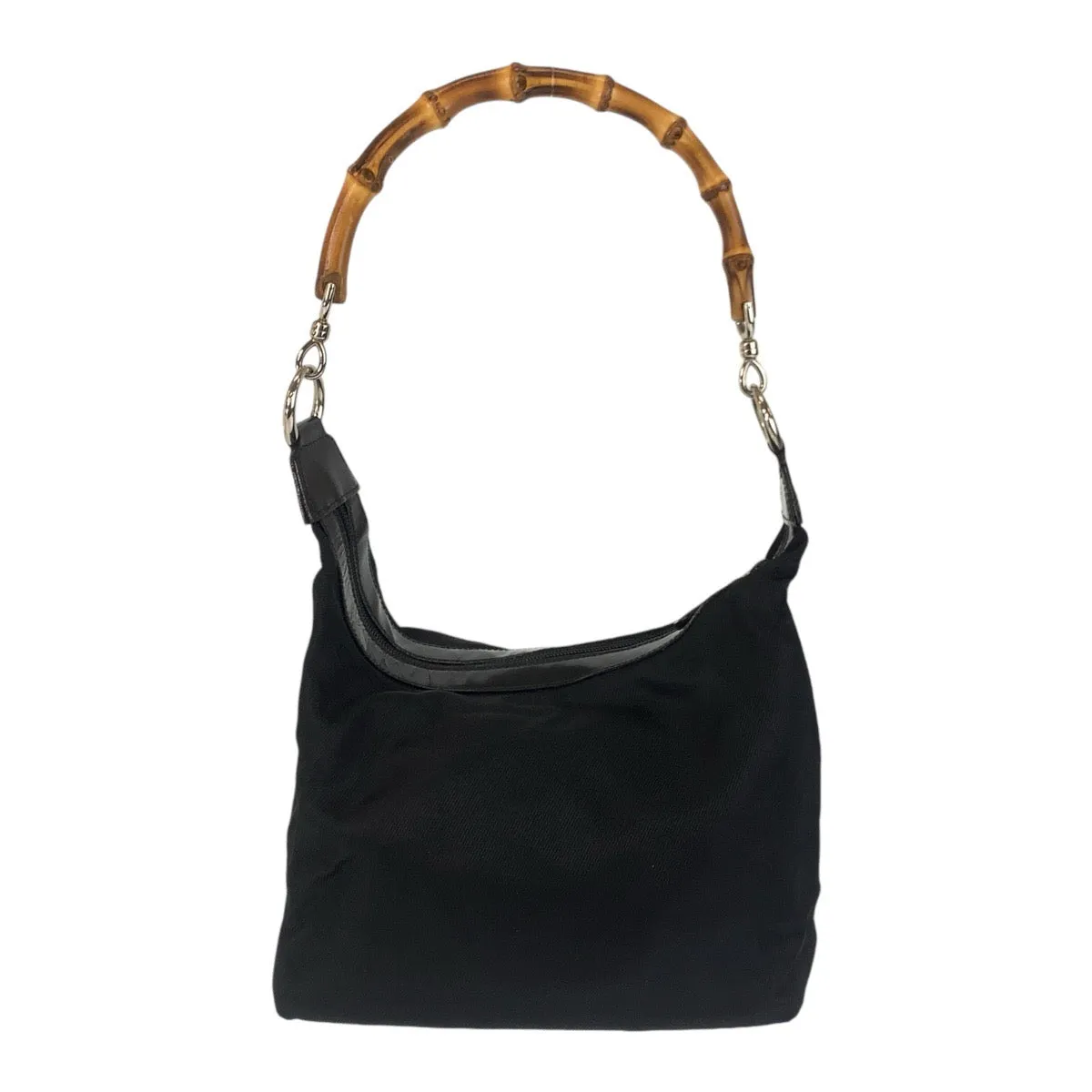 GUCCI Shoulder Bag Canvas, Leather Black Silver Metal Shoulder Bag Hobo Bamboo Women Used