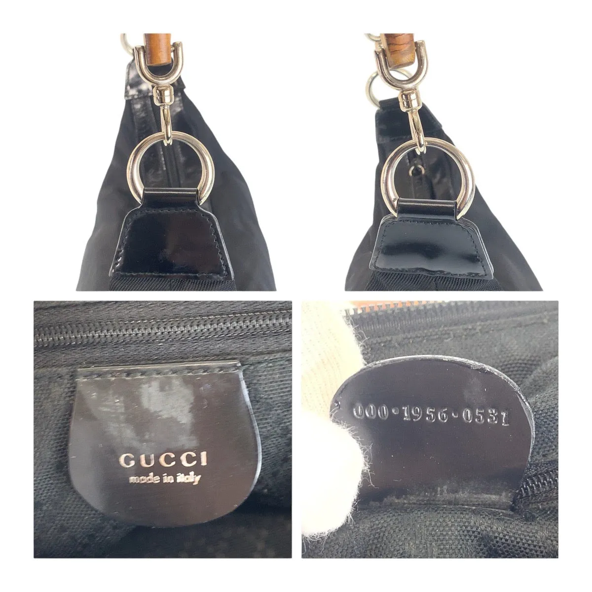 GUCCI Shoulder Bag Canvas, Leather Black Silver Metal Shoulder Bag Hobo Bamboo Women Used