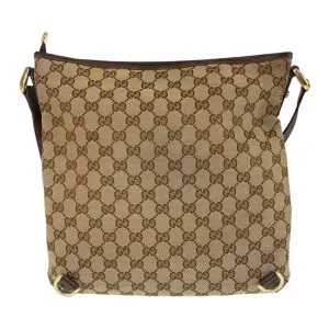 GUCCI Shoulder Bag GG canvas, leather Beige Brown Gold Metal Crossbody Shoulder Bag Pochette Abbey Women Used