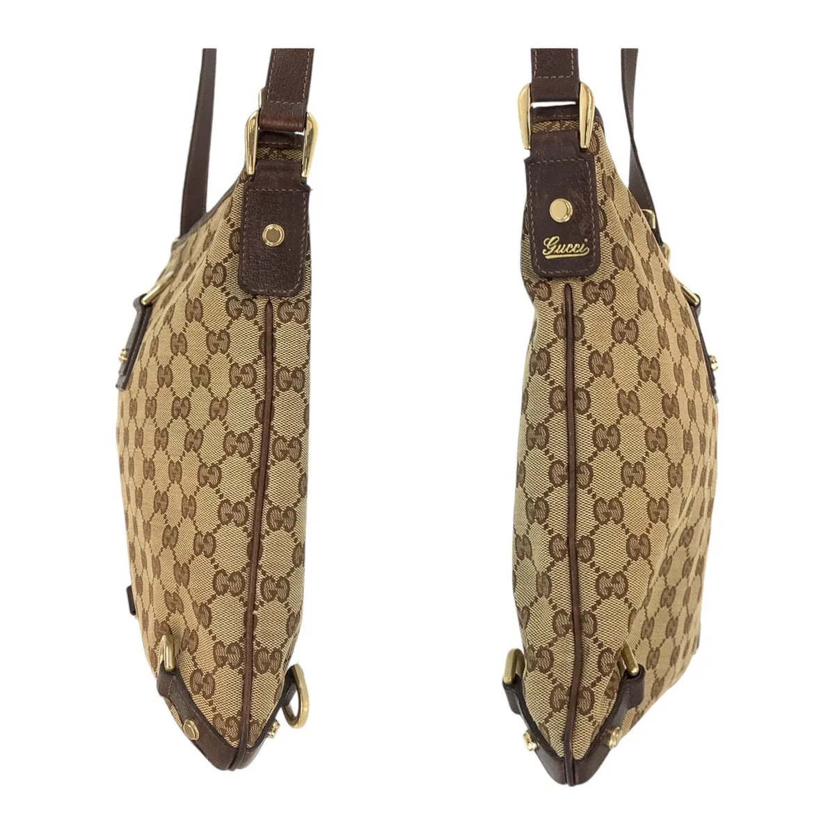 GUCCI Shoulder Bag GG canvas, leather Beige Brown Gold Metal Crossbody Shoulder Bag Pochette Abbey Women Used