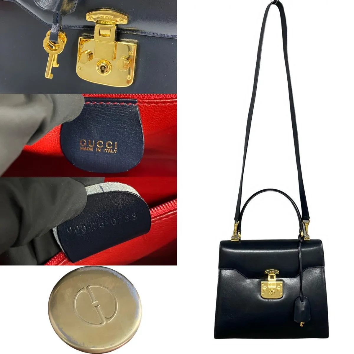 GUCCI Shoulder Bag leather Navy Ready lock