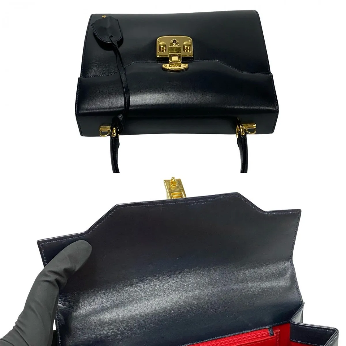 GUCCI Shoulder Bag leather Navy Ready lock