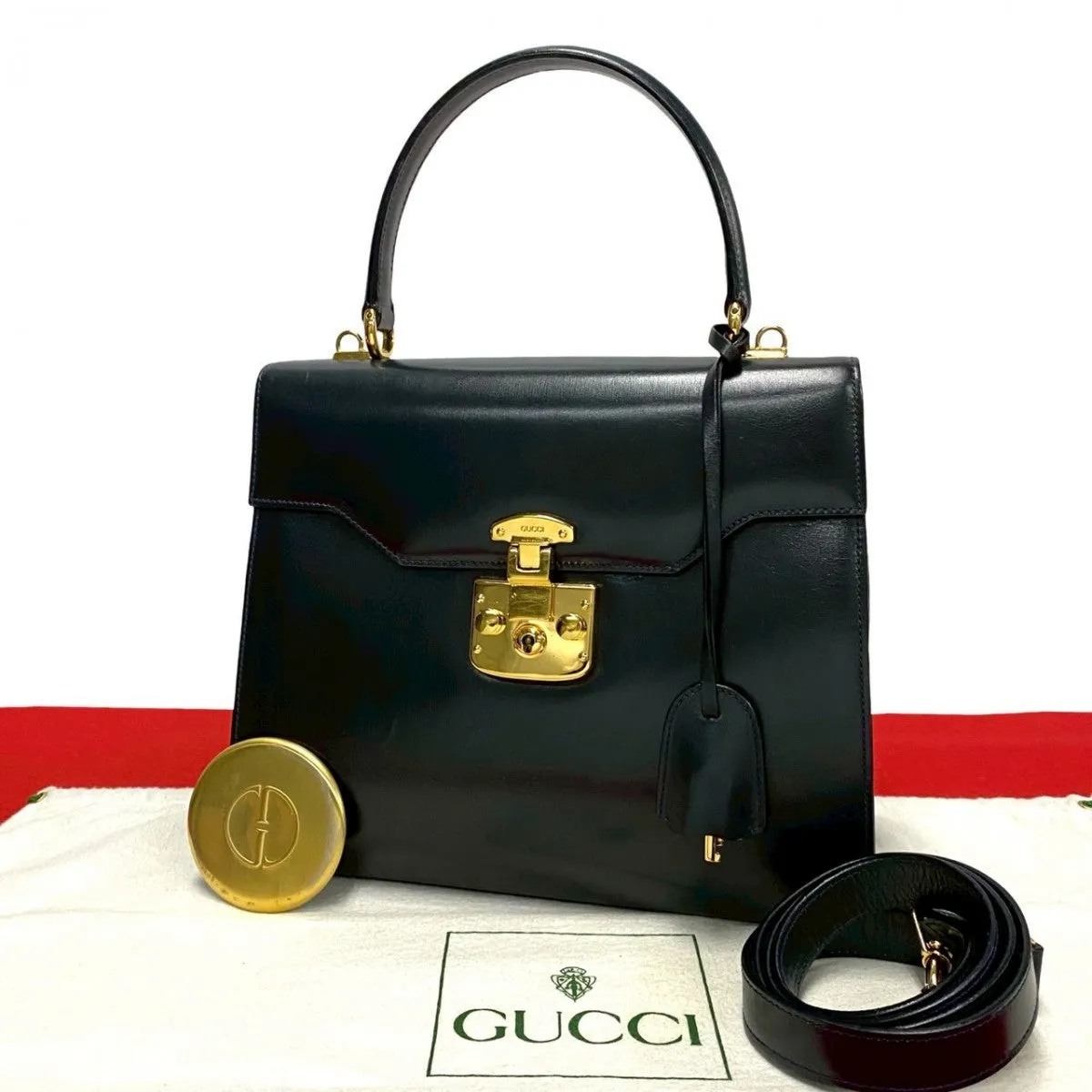 GUCCI Shoulder Bag leather Navy Ready lock
