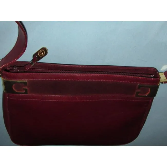 Gucci Supreme Shoulder Bucket With Gold Gg Accents On Top Burgundy Leather Hobo Bag