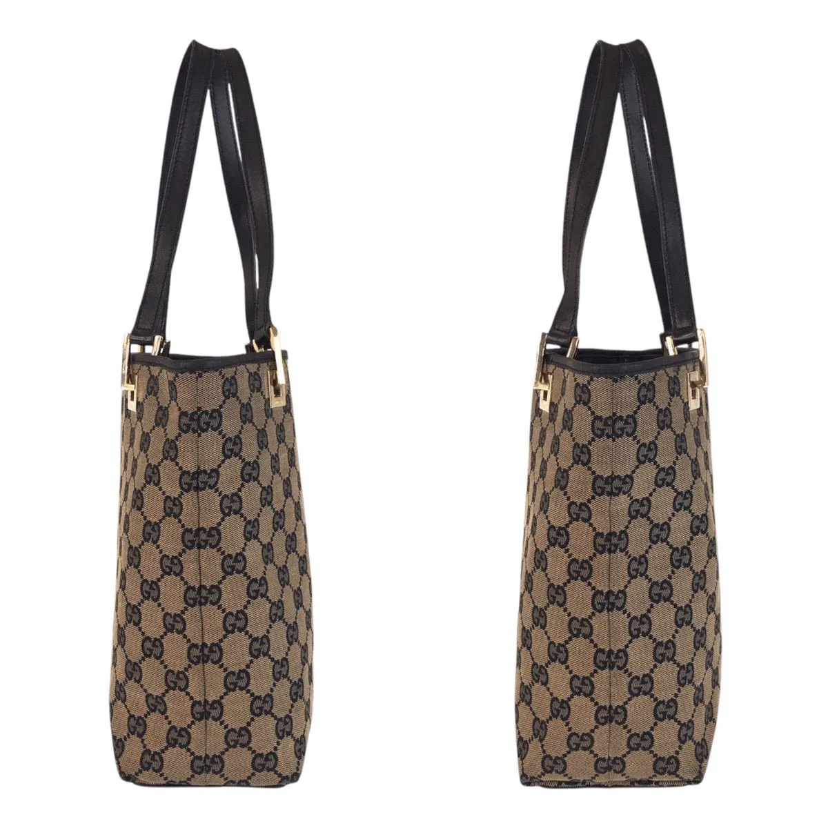 GUCCI Tote Bag 002 1099 GG canvas, leather Beige Black Gold Metal Tote Bag Shoulder Bag Women Used