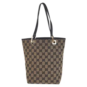 GUCCI Tote Bag 002 1099 GG canvas, leather Beige Black Gold Metal Tote Bag Shoulder Bag Women Used