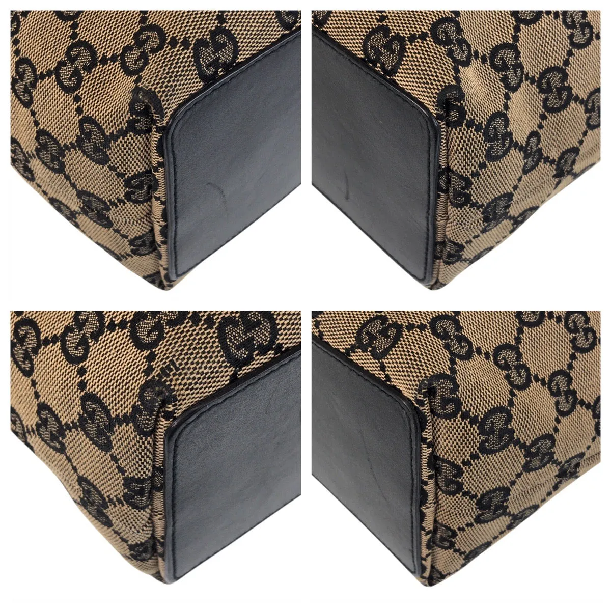 GUCCI Tote Bag 002 1099 GG canvas, leather Beige Black Gold Metal Tote Bag Shoulder Bag Women Used