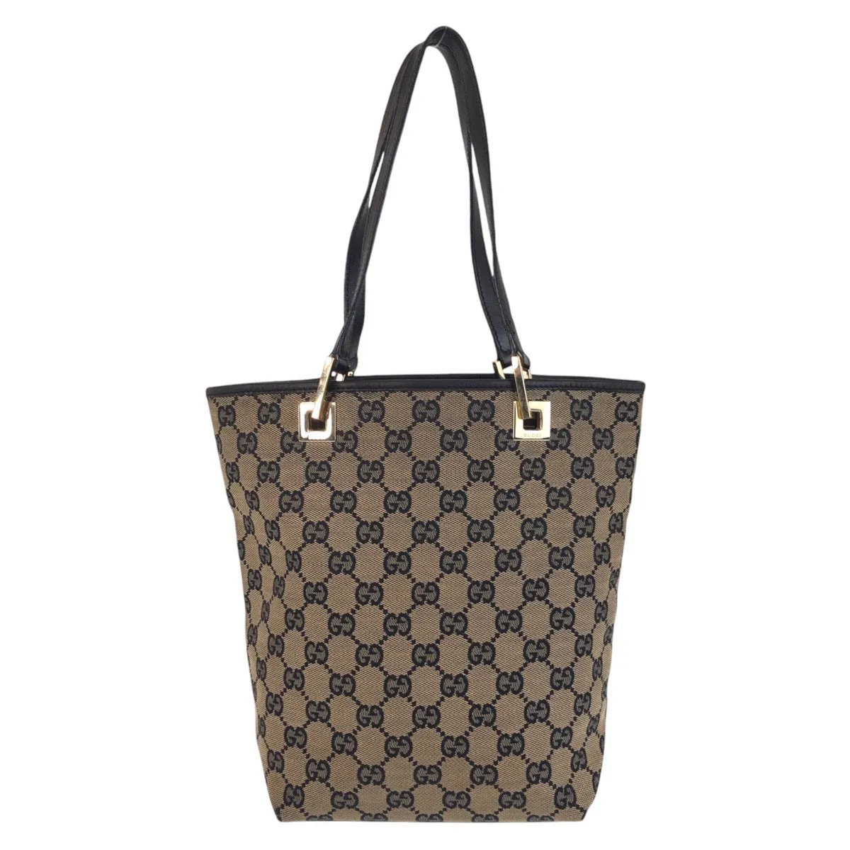 GUCCI Tote Bag 002 1099 GG canvas, leather Beige Black Gold Metal Tote Bag Shoulder Bag Women Used