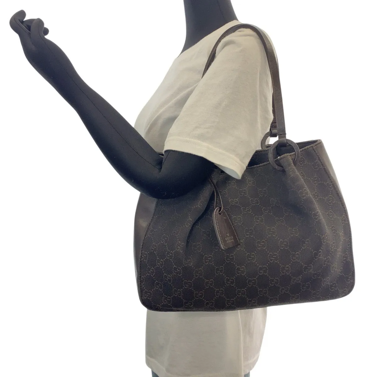GUCCI Tote Bag 101919 GG canvas, leather Brown Tote Bag Shoulder Bag Women Used