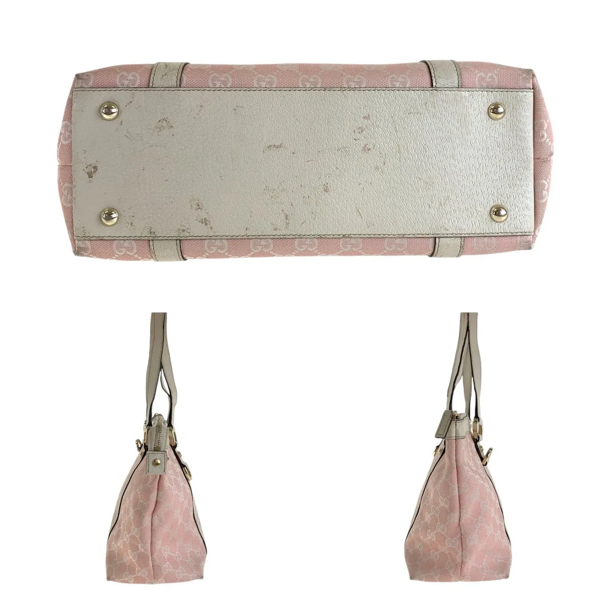 GUCCI Tote Bag 141470 GG canvas, leather Pink White Gold Metal Tote Bag Shoulder Bag Women Used