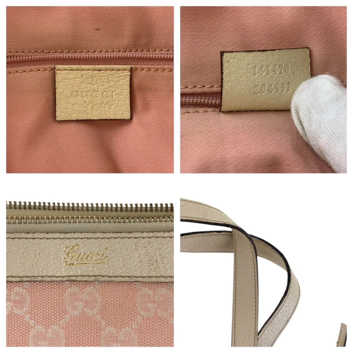 GUCCI Tote Bag 141470 GG canvas, leather Pink White Gold Metal Tote Bag Shoulder Bag Women Used