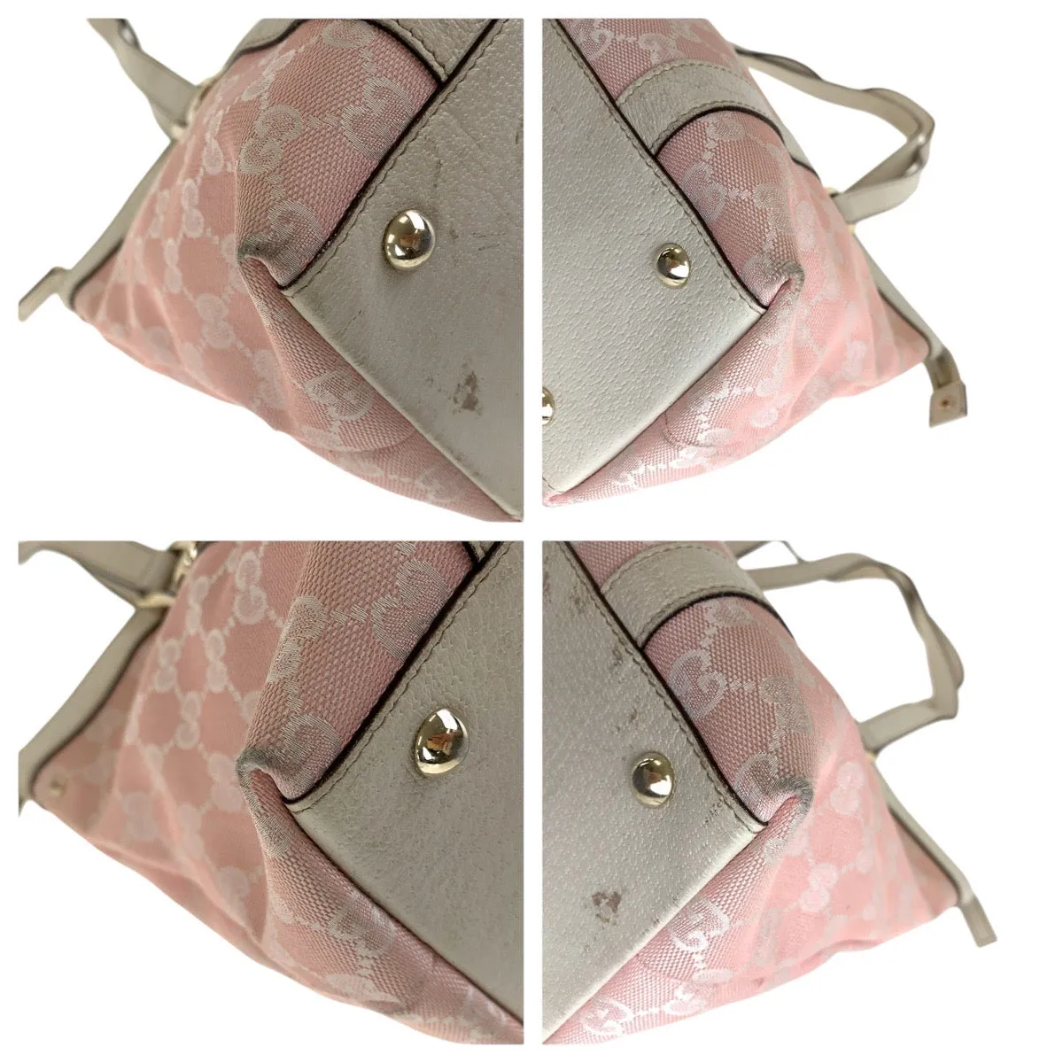 GUCCI Tote Bag 141470 GG canvas, leather Pink White Gold Metal Tote Bag Shoulder Bag Women Used
